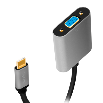 ADAPTOR video LOGILINK, adaptor USB-C (T) la VGA (M), 0.15m, conectori auriti, rezolutie maxima Full HD (2048 x 1536), aluminiu, dublu ecranaj, negru-gri, 