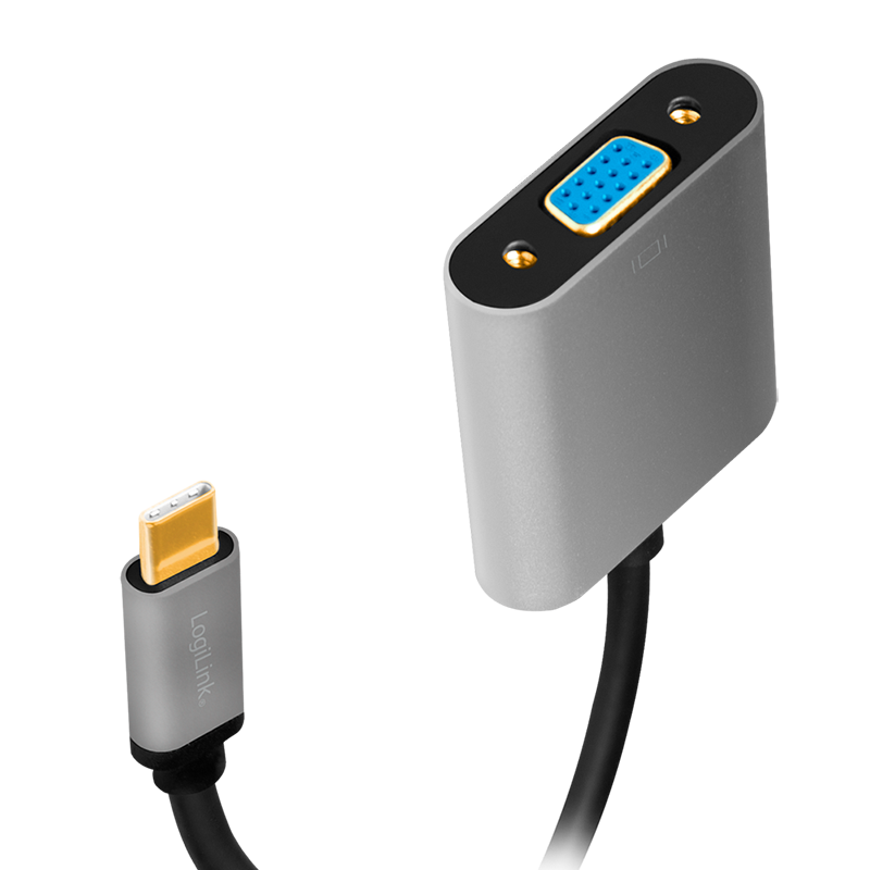 ADAPTOR video LOGILINK, adaptor USB-C (T) la VGA (M), 0.15m, conectori auriti, rezolutie maxima Full HD (2048 x 1536), aluminiu, dublu ecranaj, negru-gri, 