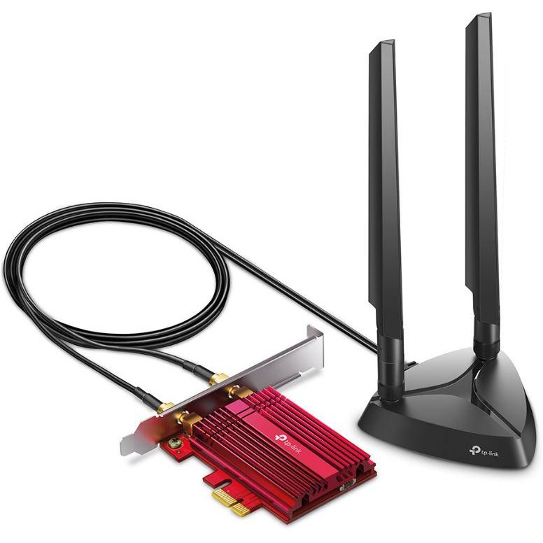 ADAPTOR RETEA TP-LINK AXE5400, extern wireless 2.4 GHz | 5 GHz | 6GHz, PCI-E port, 5400 Mbps, WI-FI 6E si Bluetooth 5.3, antena externa x 2, 
