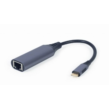 ADAPTOR RETEA GEMBIRD , extern, USB-C Type-C, port RJ-45, 1000 Mbps, cablu 0.15m, grey, 