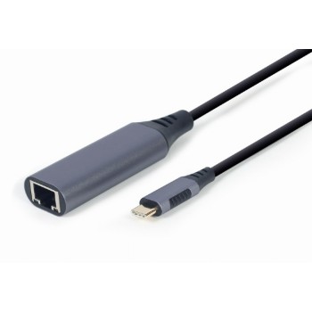 ADAPTOR RETEA GEMBIRD , extern, USB-C Type-C, port RJ-45, 1000 Mbps, cablu 0.15m, grey, 