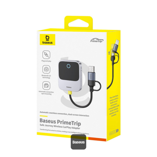 ADAPTOR CARPLAY wireless Baseus SafeJourney, transforma conexiunea Apple carplay cu fir in wireless, BT 5.0, conexiune auto USB Type-C sau USB 