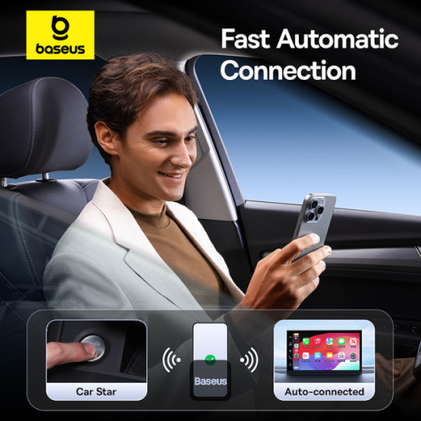 ADAPTOR CARPLAY wireless Baseus SafeJourney, transforma conexiunea Apple carplay cu fir in wireless, BT 5.0, conexiune auto USB Type-C sau USB 