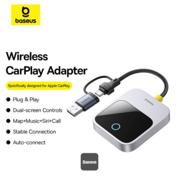 ADAPTOR CARPLAY wireless Baseus SafeJourney, transforma conexiunea Apple carplay cu fir in wireless, BT 5.0, conexiune auto USB Type-C sau USB 