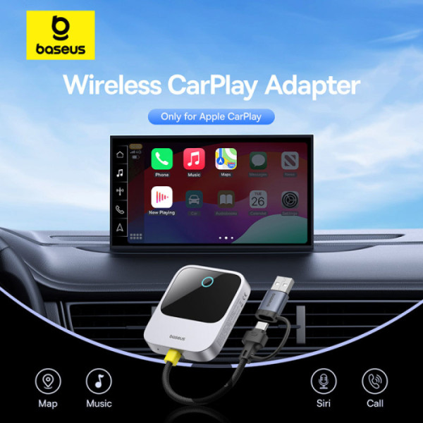 ADAPTOR CARPLAY wireless Baseus SafeJourney, transforma conexiunea Apple carplay cu fir in wireless, BT 5.0, conexiune auto USB Type-C sau USB 