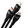 CABLU alimentare si date Baseus Flash, One-for-three Retractable, pt smartphone,USB la Micro-USB+Lightning + USB Type-C 100W, 1.2m, negru 