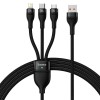 CABLU alimentare si date Baseus Flash, One-for-three Retractable, pt smartphone,USB la Micro-USB+Lightning + USB Type-C 100W, 1.2m, negru 