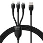 CABLU alimentare si date Baseus Flash, One-for-three Retractable, pt smartphone,USB la Micro-USB+Lightning + USB Type-C 100W, 1.2m, negru 