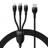 CABLU alimentare si date Baseus Flash, One-for-three Retractable, pt smartphone,USB la Micro-USB+Lightning + USB Type-C 66W, 1.2m, negru 
