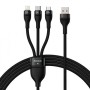 CABLU alimentare si date Baseus Flash, One-for-three Retractable, pt smartphone,USB la Micro-USB+Lightning + USB Type-C 66W, 1.2m, negru 