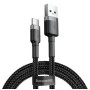 CABLU alimentare si date Baseus Cafule, Fast Charging Data Cable pt. smartphone, USB la USB Type-C, 3m, brodat, gri+negru 