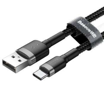 CABLU alimentare si date Baseus Cafule, Fast Charging Data Cable pt. smartphone, USB la USB Type-C, 3m, brodat, gri+negru 