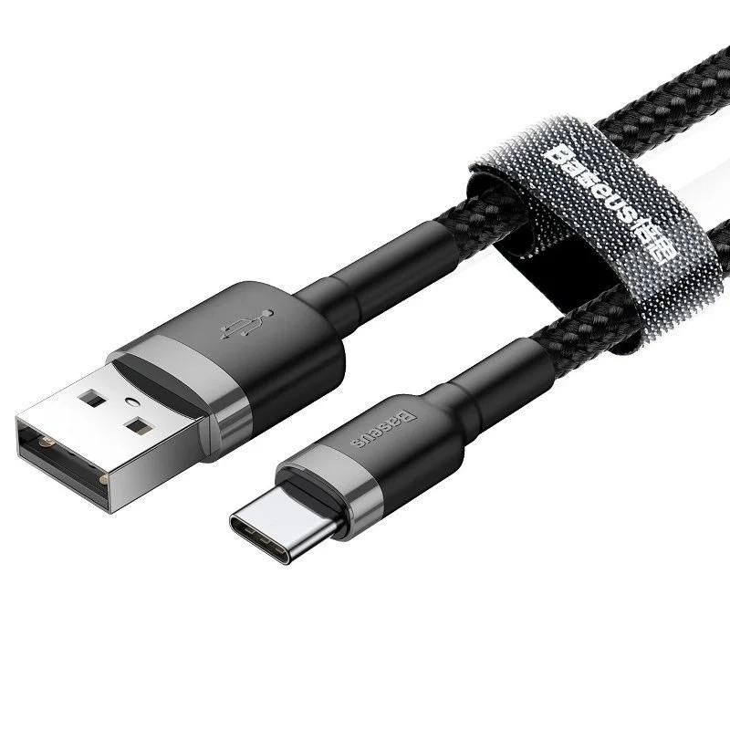 CABLU alimentare si date Baseus Cafule, Fast Charging Data Cable pt. smartphone, USB la USB Type-C, 3m, brodat, gri+negru 