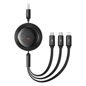 CABLU alimentare si date Baseus Free2Draw, Fast Charging Data Cable pt. smartphone, retractabil, USB la  Micro-USB+Lightning + USB Type-C 100W, 1.1m, negru 