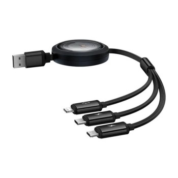 CABLU alimentare si date Baseus Free2Draw, Fast Charging Data Cable pt. smartphone, retractabil, USB la  Micro-USB+Lightning + USB Type-C 100W, 1.1m, negru 