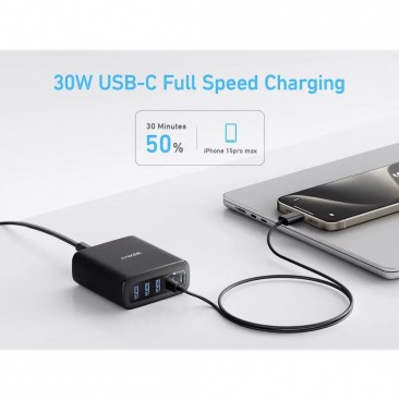 Alimentator retea Anker, max. 30W/port, 3 x USB-C, 3 x USB-A, negru, 