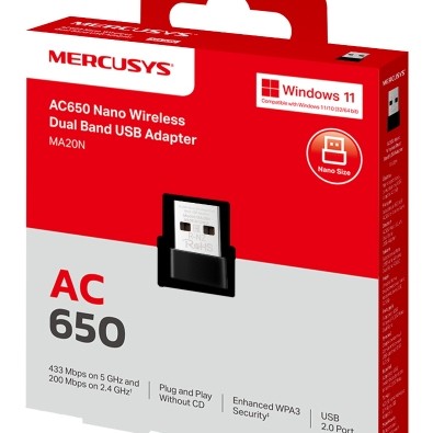 ADAPTOR RETEA MERCUSYS, nano AC650 extern wireless 2.4 GHz | 5 GHz, USB 2.0, 650 Mbps, 