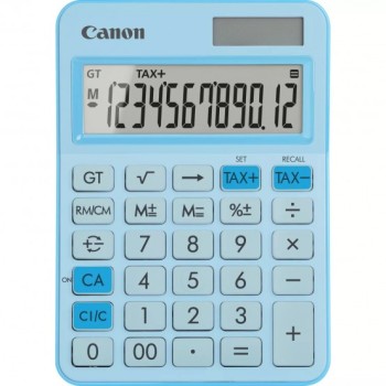 Calculator de birou Canon, LS-125KB PBL, Pastel Blue, LCD 12-digit, dim.car. 18.6 mm, Dual-Power (solara si baterie LR44), dim. 147x106x25mm, 117g, (incl.TV 0.80lei),