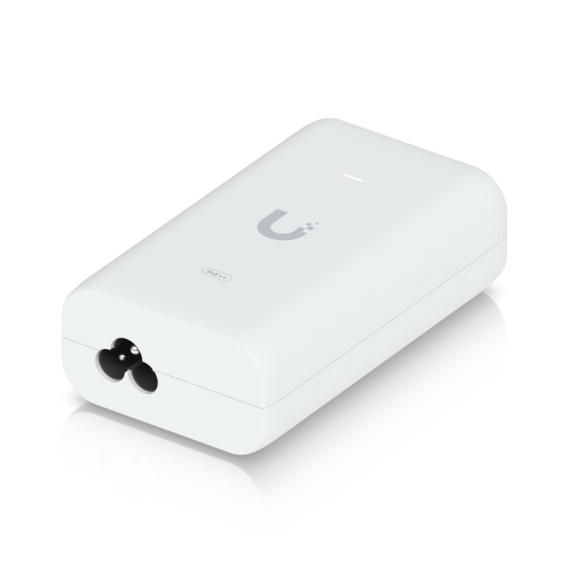 UBIQUITI PoE++ Adapter; Delivers up to 60W of PoE++; Surge, peak pulse, and overcurrent protection; Contains RJ45 data input, AC cable with earth ground, and PoE++ output; LED indicator for status monitoring. 