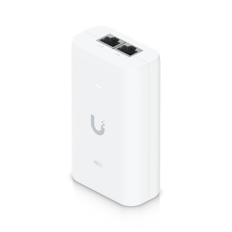 UBIQUITI PoE++ Adapter; Delivers up to 60W of PoE++; Surge, peak pulse, and overcurrent protection; Contains RJ45 data input, AC cable with earth ground, and PoE++ output; LED indicator for status monitoring. 