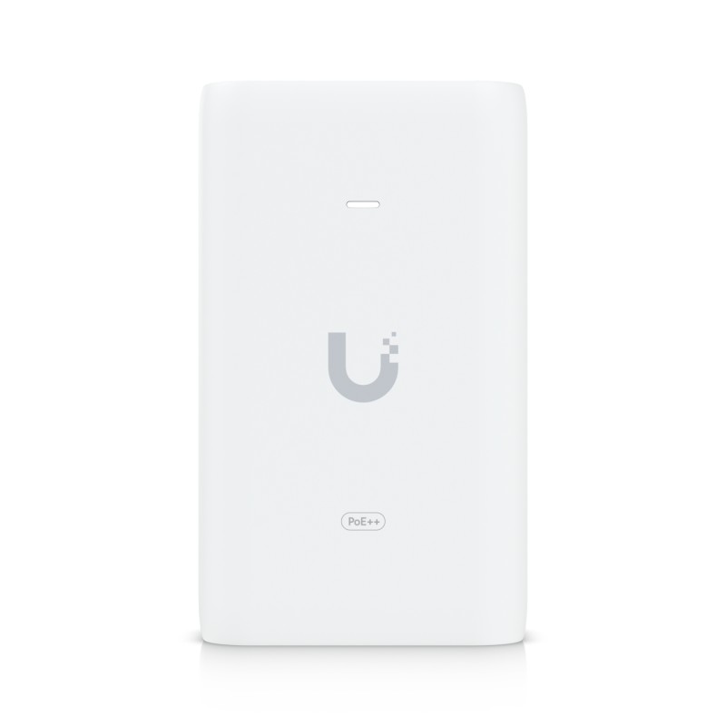 UBIQUITI PoE++ Adapter; Delivers up to 60W of PoE++; Surge, peak pulse, and overcurrent protection; Contains RJ45 data input, AC cable with earth ground, and PoE++ output; LED indicator for status monitoring. 
