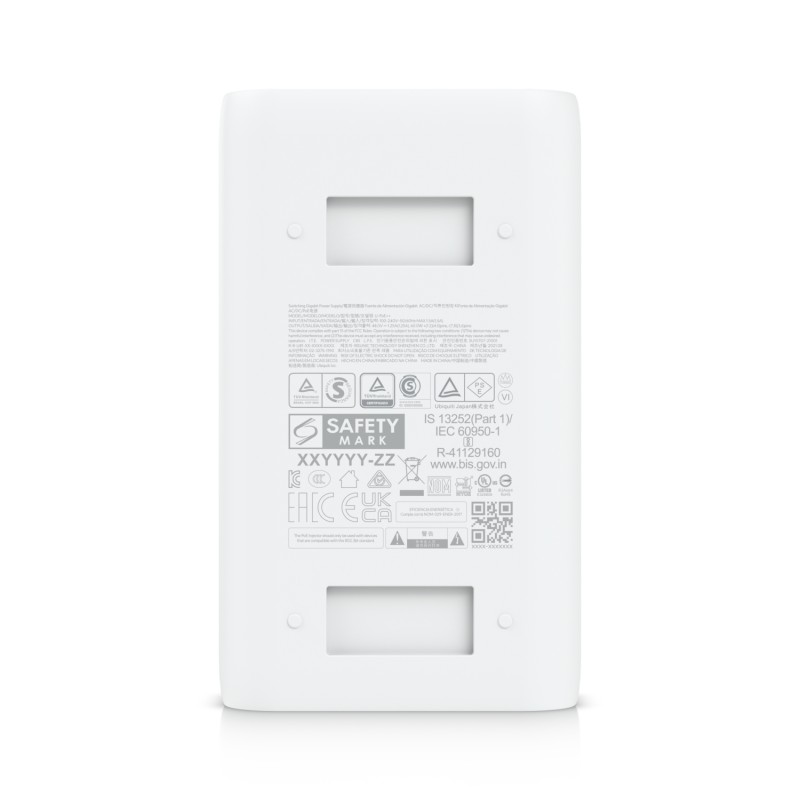 UBIQUITI PoE++ Adapter; Delivers up to 60W of PoE++; Surge, peak pulse, and overcurrent protection; Contains RJ45 data input, AC cable with earth ground, and PoE++ output; LED indicator for status monitoring. 