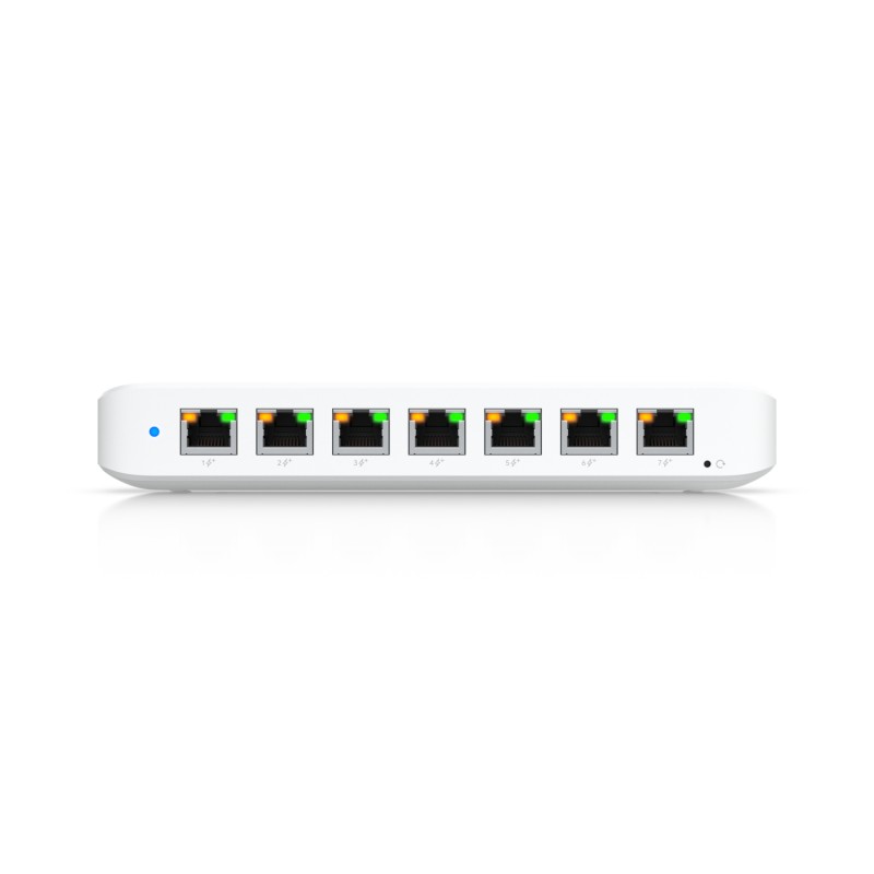 Ubiquiti USW-Ultra-210W-EU compact, Layer 2, 8-port GbE PoE switch, 7x GbE PoE+ output ports, GbE port with optional PoE++ input, 202W PoE 