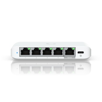 Ubiquiti 5-port 2.5G switch that can be powered with PoE or a USB-C adapter; 4x 2.5 GbE ports, 2.5 GbE PoE input port for power 