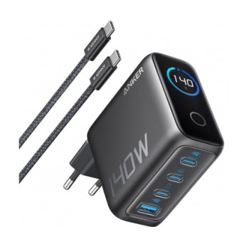 Alimentator retea Anker, 140W, fast charge, 3 x USB-C, 1 x USB-A, incarcare simultana 2 porturi 140W, afisaj LED, PD, gri, 