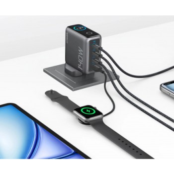 Alimentator retea Anker, 140W, fast charge, 3 x USB-C, 1 x USB-A, incarcare simultana 2 porturi 140W, afisaj LED, PD, gri, 