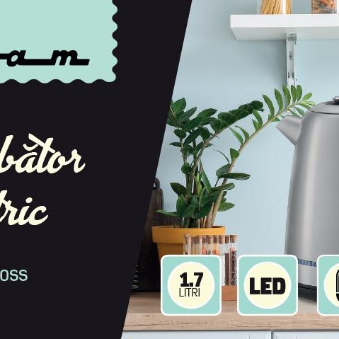 Fierbator FRAM Fierbator electric FEK-M2200SS 2200W 1.7l filtru detasabil Negru/Gri 