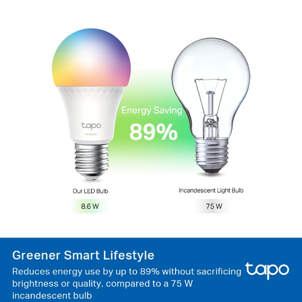 BEC LED wireless TP-LINK, 1055lm, 8.6W, E27, intensitate reglabila, control prin smartph.cu apl.Tapo, ajustare auto a luminii in fct. de mom zilei-diferite culori 