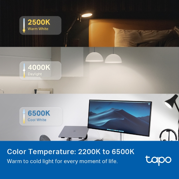 BEC LED wireless TP-LINK, 1055lm, 8.6W, E27, intensitate reglabila, control prin smartph.cu apl.Tapo, ajustare auto a luminii in fct. de mom zilei-diferite culori 