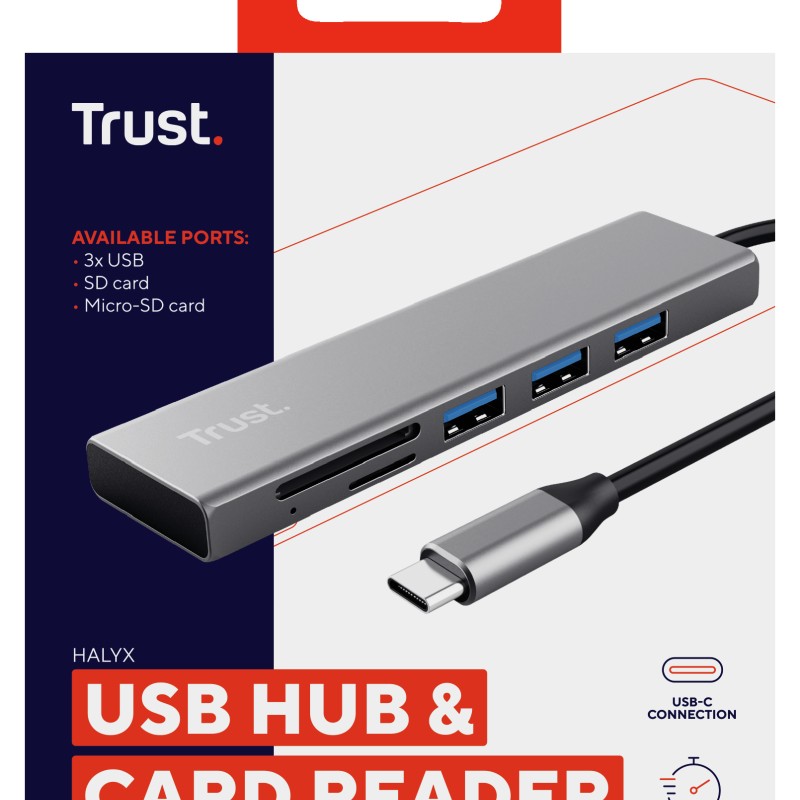 Halyx Fast USB-C & Card Reader, 3-port Hub 