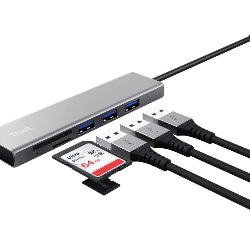 Halyx Fast USB-C & Card Reader, 3-port Hub 