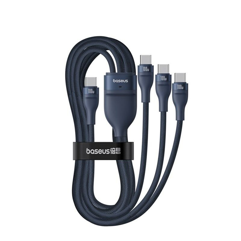 CABLU alimentare si date Baseus One-for-three, Fast Charging Data Cable pt. smartphone, USB Type-C la 3 x USB Type-C 100W, 1.5m, albastru 