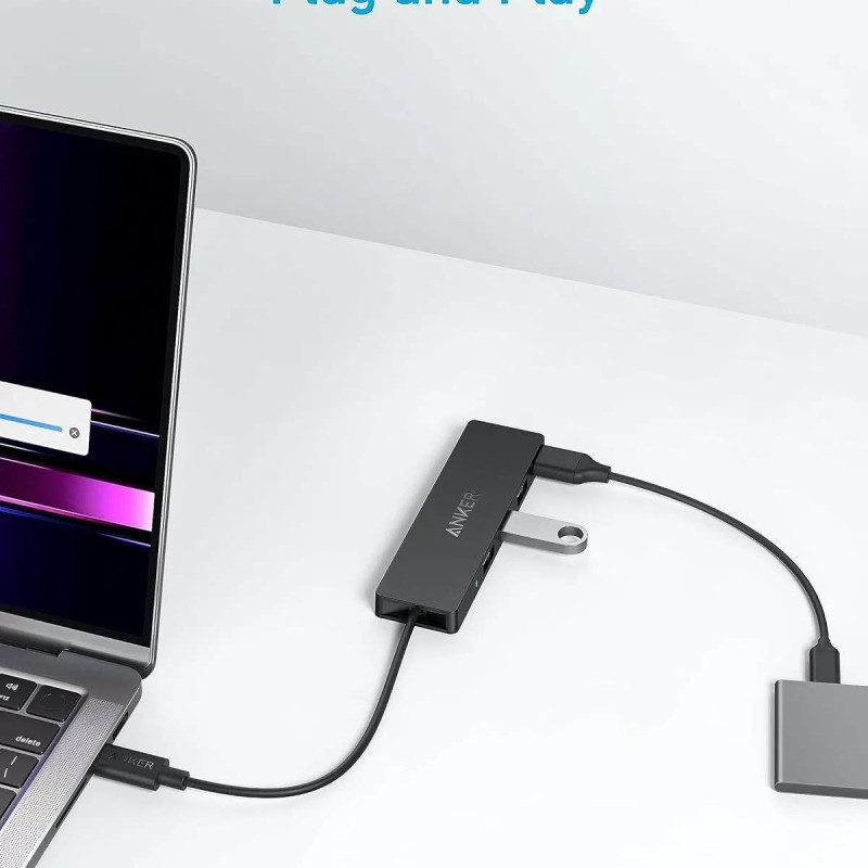 HUB Anker, 4-in-1, USB 3.0 x 4 porturi, incarcare prin USB Type-C, viteza 5 Gbps, conectare prin USB-C, negru, 