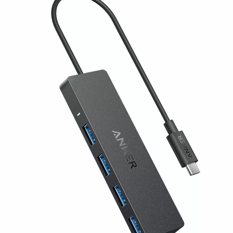 HUB Anker, 4-in-1, USB 3.0 x 4 porturi, incarcare prin USB Type-C, viteza 5 Gbps, conectare prin USB-C, negru, 