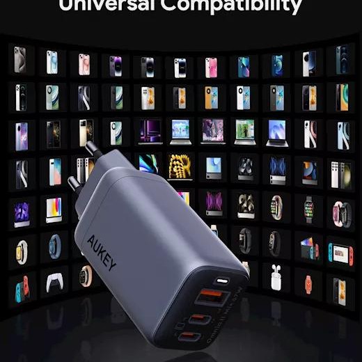 Alimentator retea Aukey, PA-B6U GR, 67W, fast charge, 1 x USB-A, 2 x USB-C, gri, 