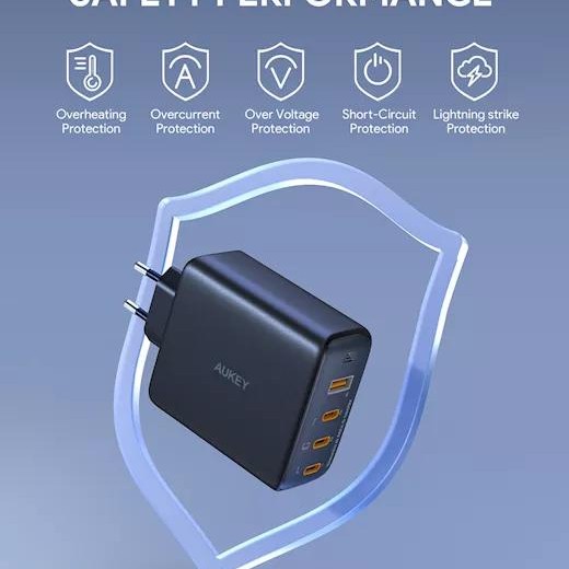 Alimentator retea Aukey, PA-B7S BK, 100W, fast charge, 3 x USB-C, 1 x USB-A, negru, 