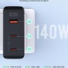 Alimentator retea Aukey, PA-B7O BK, 140W, fast charge, 2 x USB-C, 1 x USB-A, negru, 