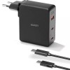 Alimentator retea Aukey, PA-B7O BK, 140W, fast charge, 2 x USB-C, 1 x USB-A, negru, 