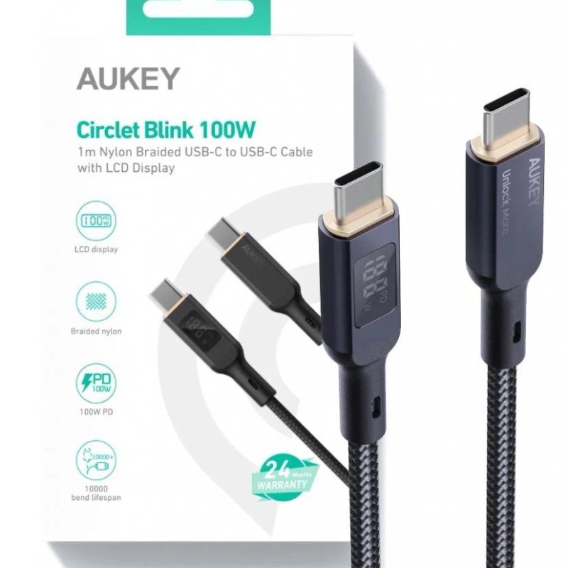 Cablu alimentare si date Aukey, USB Type-C (T) la USB Type-C (T), 1.8m, 480 Mbps, 100W, braided, negru, 
