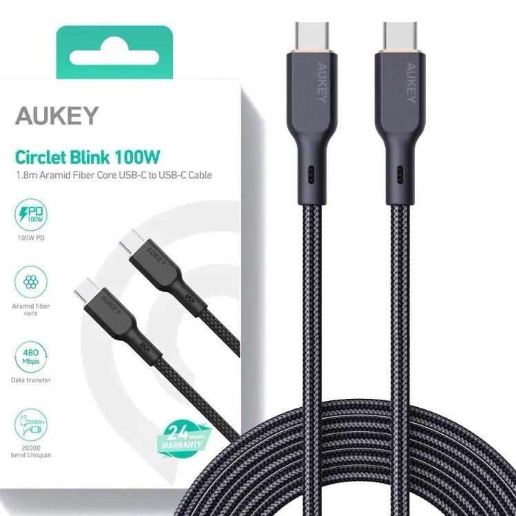 Cablu alimentare si date Aukey, USB Type-C (T) la USB Type-C (T), 1.8m, 480 Mbps, 100W, braided, negru, 