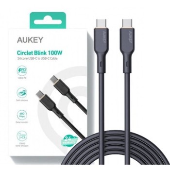 Cablu alimentare si date Aukey, USB Type-C (T) la USB Type-C (T), 1.8m, 480 Mbps, 100W, silicon, negru, 