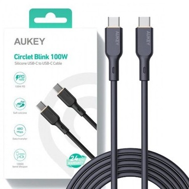 Cablu alimentare si date Aukey, USB Type-C (T) la USB Type-C (T), 1.8m, 480 Mbps, 100W, silicon, negru, 