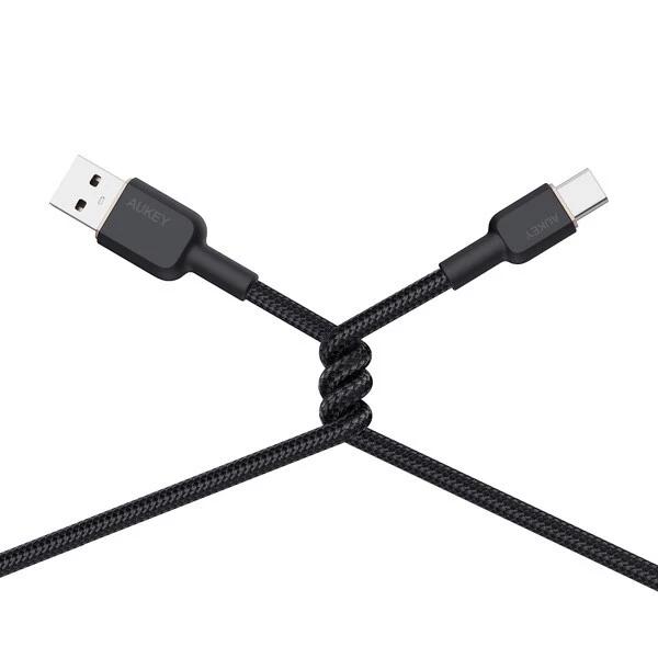 Cablu alimentare si date Aukey, USB Type-A (T) la USB Type-C (T), 1.8m, 480 Mbps, 60W, nylon, negru, 