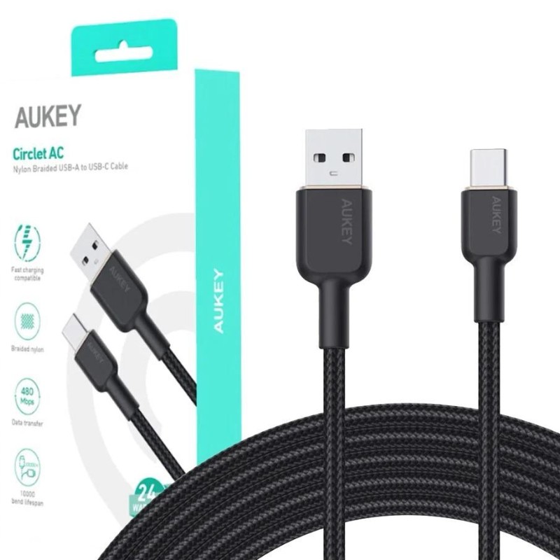 Cablu alimentare si date Aukey, USB Type-A (T) la USB Type-C (T), 1.8m, 480 Mbps, 60W, nylon, negru, 