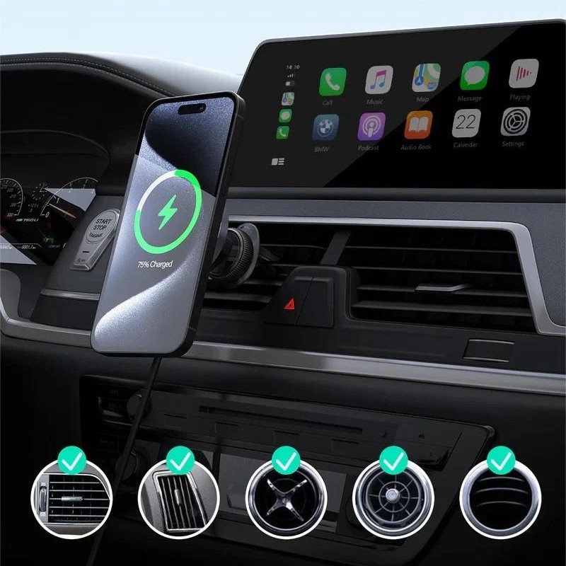 Alimentator Smartphone auto Aukey, HD-MC13, 15W, fast charge, suport prindere ventilatie, magnetic, alimentare prin UCB-C, 1 x USB-C, negru, 