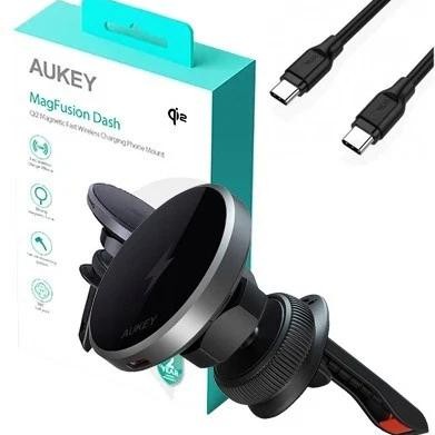 Alimentator Smartphone auto Aukey, HD-MC13, 15W, fast charge, suport prindere ventilatie, magnetic, alimentare prin UCB-C, 1 x USB-C, negru, 